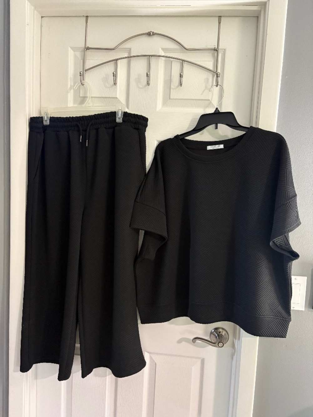 Double Take Black Textured 2 Piece Matching Set Pants Top 2XL